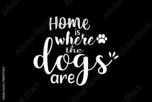 Home is where the dogs are - Welcoming home graphic with dogs relaxing in cozy living room warm lighting and inviting furniture in soft pastel tones