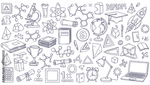 Detailed Hand Drawn Sketch Academic Science Education Technology Laboratory Vector Doodle Set