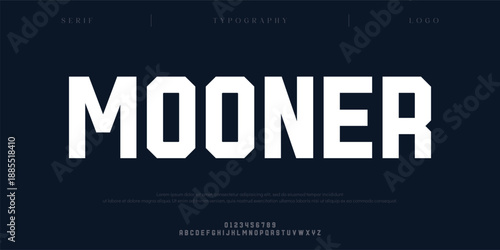 Mooner, Creative digital minimal modern alphabet fonts. Typography minimalist urban digital fashion future creative logo font. vector illustration

