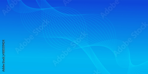 Blue wavy lines abstract vector long banner. Minimal gradient background with place for text. Social media cover, header, web banner