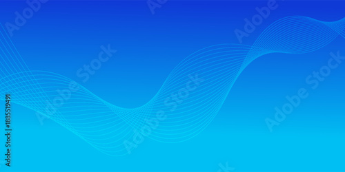 Blue wavy lines abstract vector long banner. Minimal gradient background with place for text. Social media cover, header, web banner