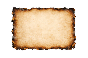 Vintage parchment paper with burnt, textured edges creating an antique scroll effect, isolated on transparent background