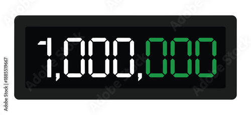 A digital display screen showing a large number one million on a white background