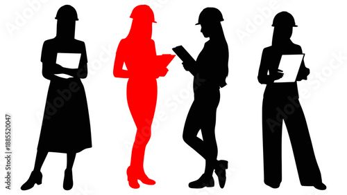 Silhouette of a team of businesswomen, Illustration of professional women with documents