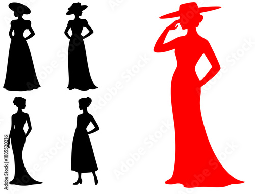 set of Female Silhouette in Fashion Poses