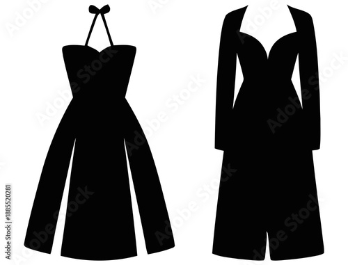 black vector silhouette of female dresses