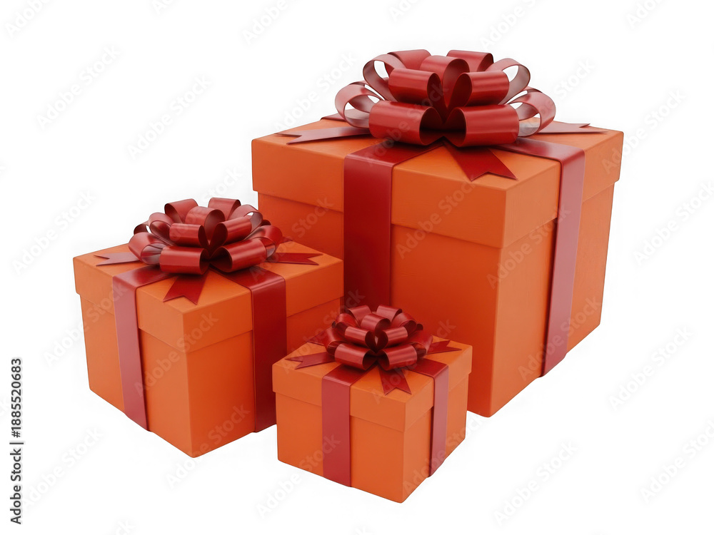 Fototapeta premium Three gift boxes with bows isolated on transparent background