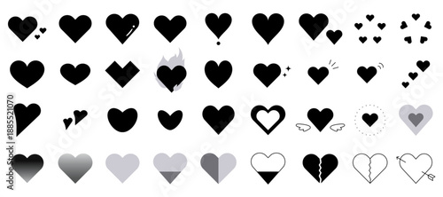 色々な形のハートのアイコンイラストセット