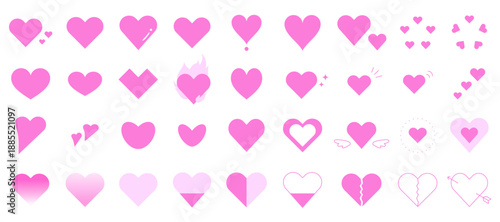 色々な形のハートのアイコンイラストセット