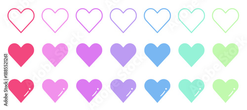 カラフルなハートのアイコンイラストセット