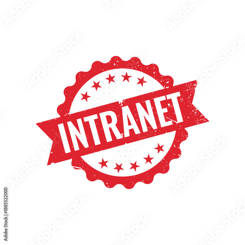 red circular grunge stamp with stars and intranet text for secure internal corporate network identification