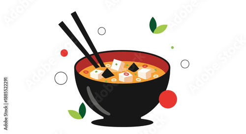 Asian soup bowl with chopsticks illustration