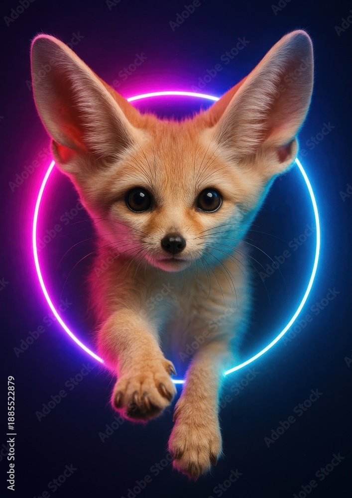 Fototapeta premium Fennec fox neon glow wallpaper.