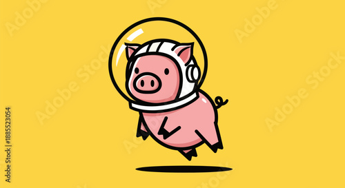 Astronaut pig illustration on yellow background