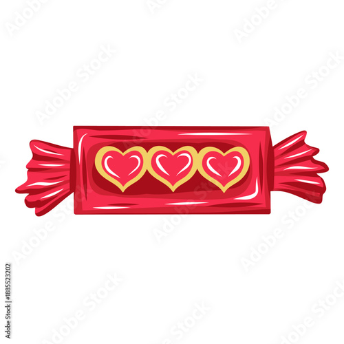 Wrapped candy with heart symbols illustration representing love, sweetness and romance. Cute festive vector design for Valentine's Day gifts, greeting cards, stickers, packaging, posters and branding