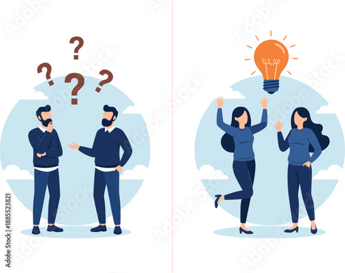 Problem solving concept with people thinking and finding a new creative idea isolated on white background