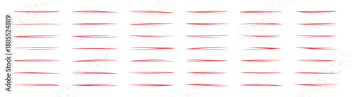 Set of hand drawn red underline and divider lines, minimal doodle strokes for text emphasis and graphic design elements on transparent background
