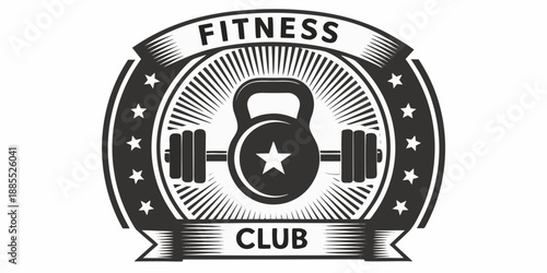 Fitness club emblem featuring a kettlebell dumbbells and a star design