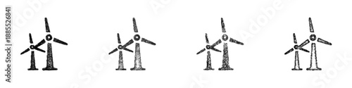 Sketch wind farm icon design set