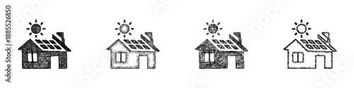 Sketch solar house icon design set