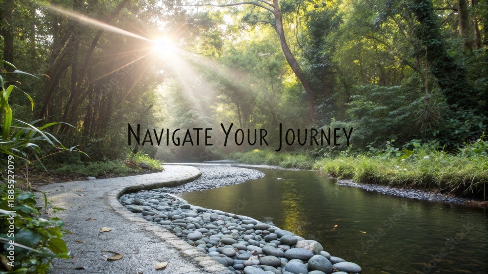 Obraz premium Sunlit pathway along a river suggesting a life journey