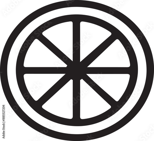 Wheel Symbol of Movement: A minimalist design showcases a bold wheel, progress, cycle, Round wheel, Rotation symbol, Circular motion, 