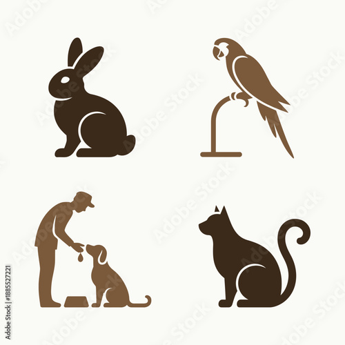 Pet animals and care vector silhouettes