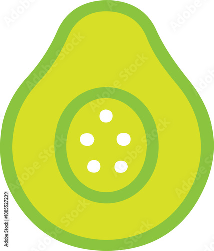Fresh Avocado Cut: A vibrant, simple illustration showcases a cut avocado, revealing its fresh, creamy green flesh and central seed. fruit, cut, seed, healthy eating, fresh 