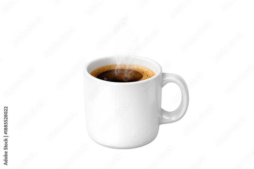 Obraz premium White mug with hot coffee and steam creating a warm, cozy feeling, isolated on transparent background