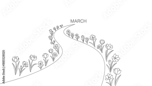 Floral Winding Path Illustration with Flowers.