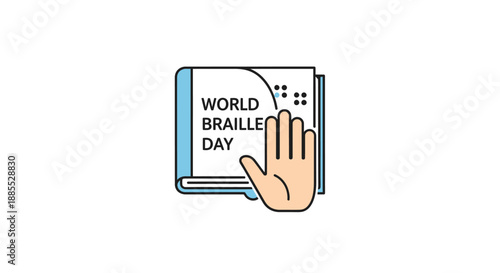 A hand reading a book with braille text on World Braille Day, depicted in a simple illustration style