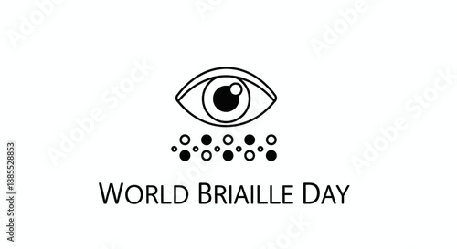 An eye with braille dots below it symbolizing World Braille Day on a clean white background viewed from a straightforward perspective