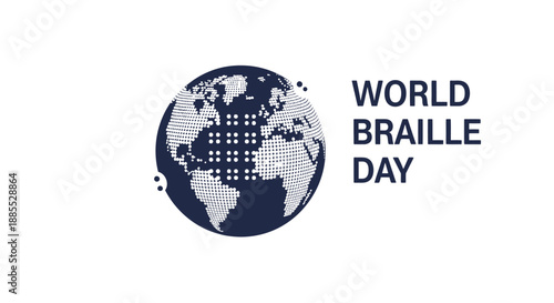 World Braille Day illustration featuring a globe with Braille dots representing global unity and accessibility