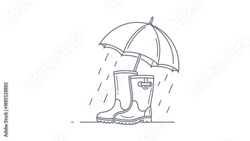 Rain Boots and Umbrella in Rainy Weather.