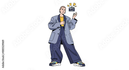 Fashionable Person Holding Camera, Stylish Outfit, Photography Concept