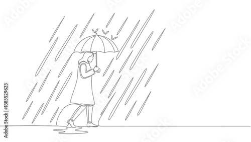 Woman Walking in Rain with Umbrella.