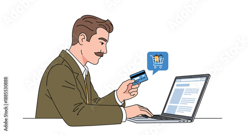 Man Shopping Online with Credit Card and Laptop, E-commerce