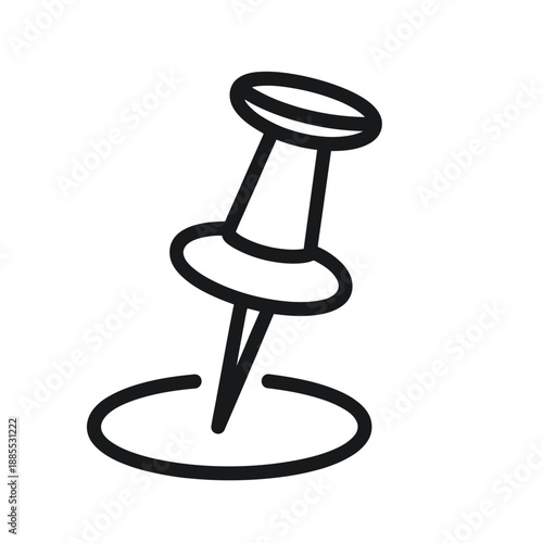 A simple black outline icon of a pushpin or thumbtack stuck into a surface, symbolizing a fixed point or marker.