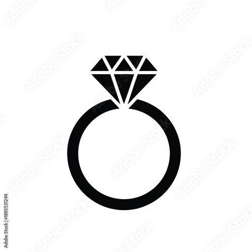 Simple black and white icon of a diamond ring with a faceted gem.