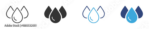 Water Drops Icon Set. Liquid and Moisture Symbols. Hydration and Clean Water Collection, Vector Illustration.
