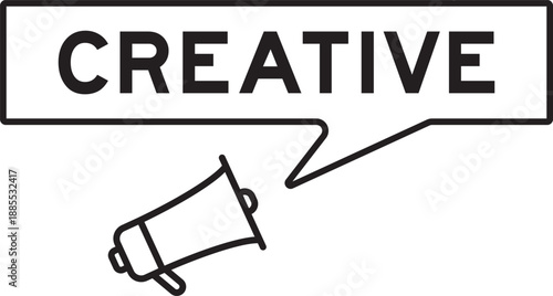 Megaphone icon with speech bubble in word creative on white background