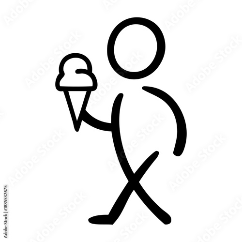 Logo con un dibujo sencillo de un niño de pie comiendo un cucurucho de helado con líneas 