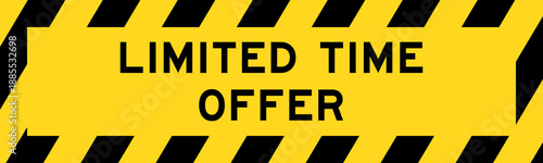 Yellow and black color with line striped label banner with word limited time offer