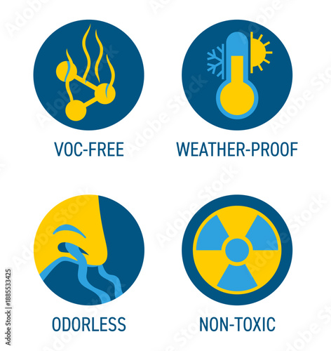 Chemical product properties icons set in flat colors