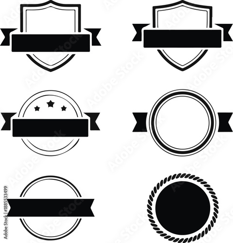 Six Black And White Emblem And Badge Templates With Stars