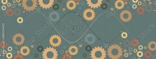 Futuristic steampunk style DNA background, connected neural web