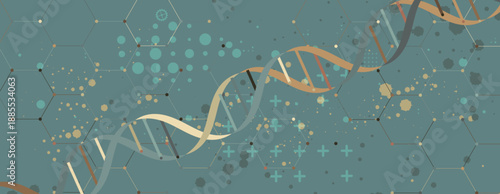 Futuristic steampunk style DNA background, connected neural web