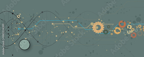Futuristic steampunk style DNA background, connected neural web