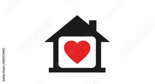 House icon featuring red heart symbolizing love for home  