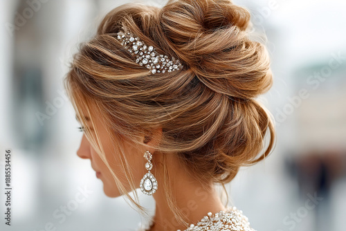 Elegant updo hairstyle with accessories showcasing a refined look Generative AI